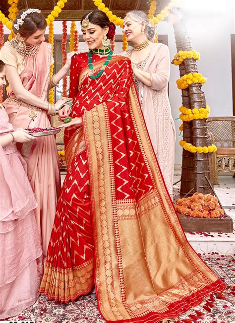 Bridal Wear New Designer Banarasi Silk Red Sarees Collection Catalog