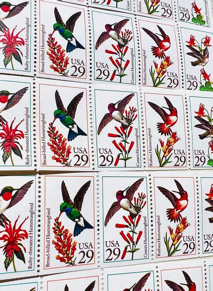 1994 Vintage Hummingbird Postage Stamps - Floral Wedding USPS Stamps ...