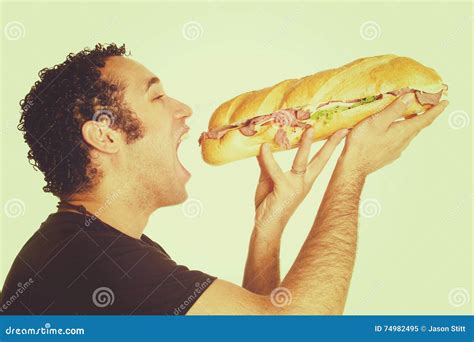 Man Eating Sandwich Stock Image Image Of Cheese Instagram 74982495