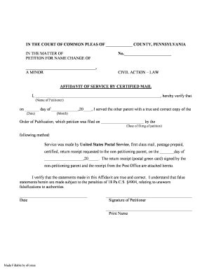 Pa Affidavit Service Form Fill Online Printable Fillable Blank