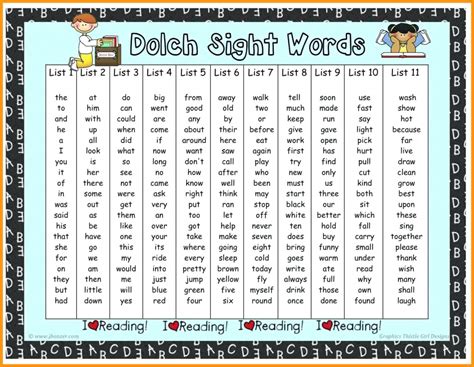 Sight Words For A Six Year Old