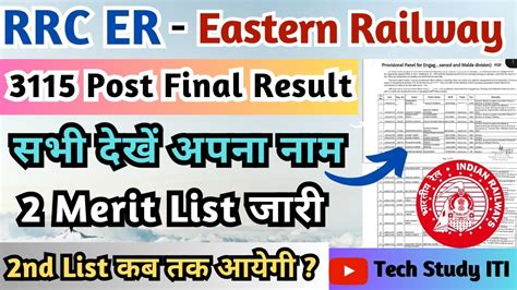 Eastern Railway Post Final Result Out Rrc Er Apprentice Final