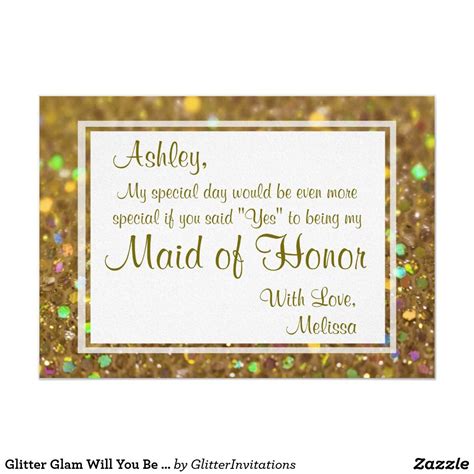 Glitter Glam Will You Be My Maid Of Honor Invitation Zazzle Glitter Invitations Bridesmaid