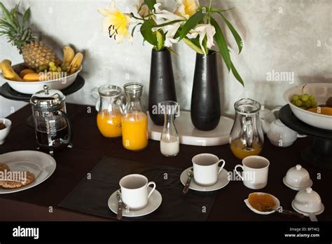 Table Set For Breakfast Stock Photo - Alamy