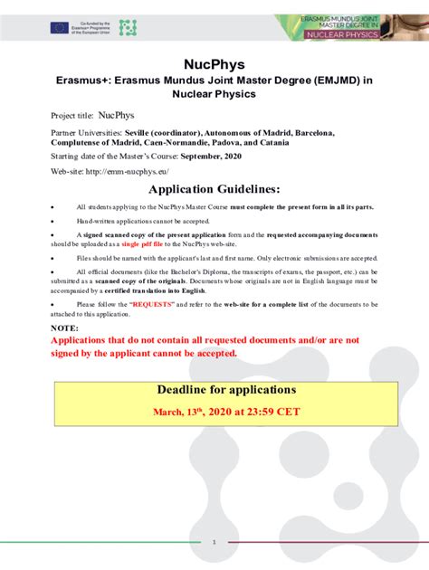 Fillable Online Erasmus Erasmus Mundus Joint Master Degree EMJMD In