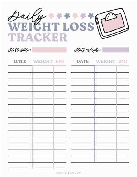 Free Weight Loss Tracker Printable Savor Savvy