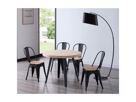 Matika Table Repas Ronde Extensible Bois Et Acier Noir Conforama