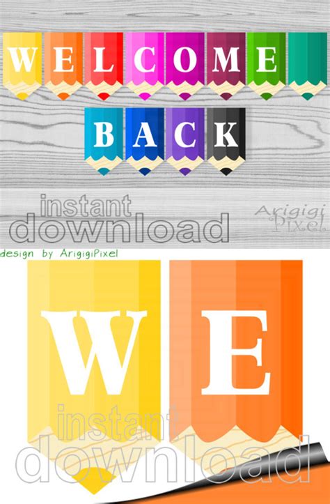 Welcome Back Printable Banner Colored Pencils Classroom Pennants Back