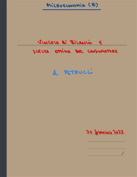 Micro Lezione Del 20 Febbraio 2023 37 Microeconomia B Vincolo