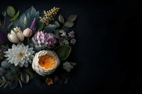 Free Photo | Assortment of leaves and flowers on dark background