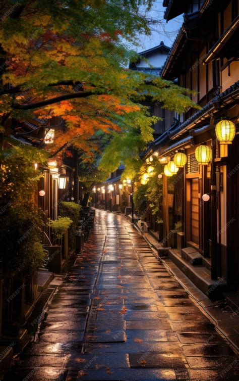 Premium AI Image | Photograph of a quiet Japanese alley at night
