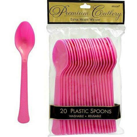 Bright Pink Premium Plastic Spoons 20ct Ultimate Party Super Stores