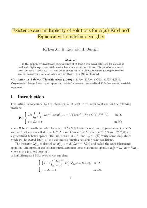 Pdf Existence And Multiplicity Of Solutions For αx Kirchhoff