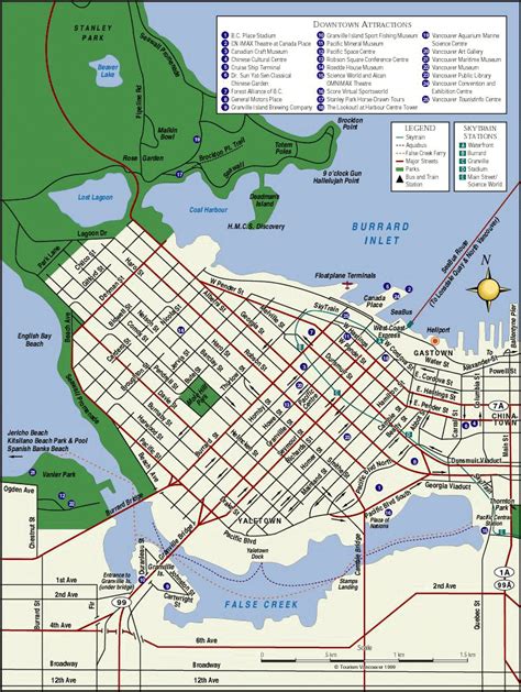 This Map Shows Major Streets And Parks In The City Of Vancouver Along With Downtown Attractions