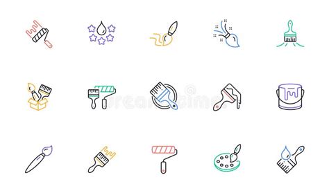 Paint Brushes Line Icons Color Palette Paint Tin Roller Icons