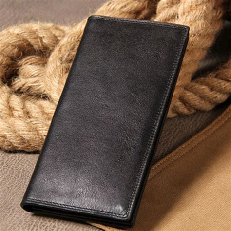 Cool Leather Mens Long Wallet Bifold Slim Long Wallet for Men