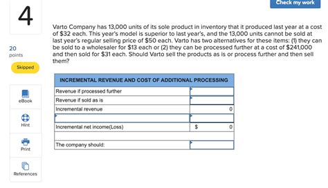 Solved Check My Work 4 Varto Company Has 13 000 Units Of Its Chegg