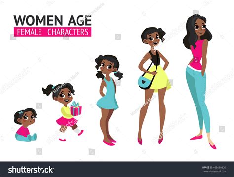 Set Of Characters In Cartoon Flat Style. Female Characters, The Cycle ...