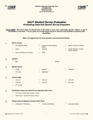 Fillable Online Sautech SAUT Student Survey Evaluation Sautech Fax