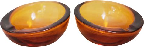 Vintage Viking Amber Glass Orb Ashtrays Set Of Two Shop Thrilling