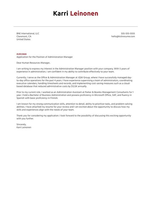 Administration Manager Cover Letter Example Kickresume