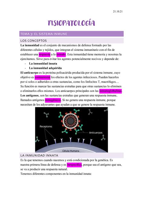 Fisiopatología tema 3 FISIOPATOLOGÍA TEMA 3 EL SISTEMA INMUNE LOS