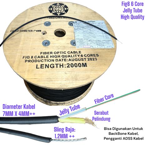 Jual Kabel Fo 12 Core Fig8 Jelly Tube NS2 High Quality 2km Dropcore