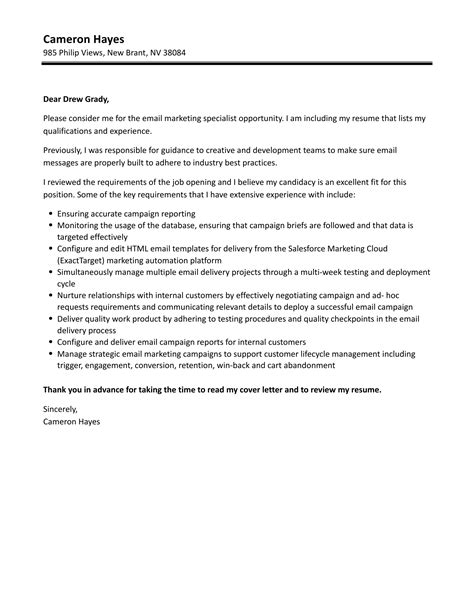 Email Marketing Specialist Cover Letter Velvet Jobs