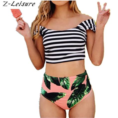 Bikinis Women Swimwear High Waist Swimsuit Sexy Off Shoulder