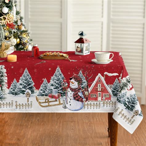 Horaldaily Christmas Tablecloth 6084 Inch Winter Snowman House