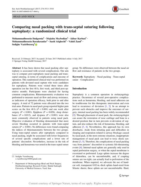 Comparing Nasal Packing With Trans Septal Suturing Following