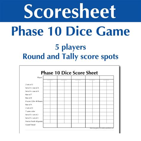 Printable Phase 10 Dice Game Score Sheet - Etsy