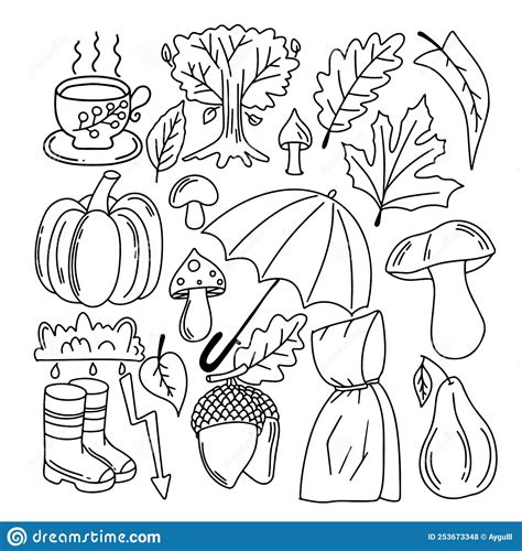 Autumn Doodles Hand Drawn Set Of Sketches Stock Vector Illustration