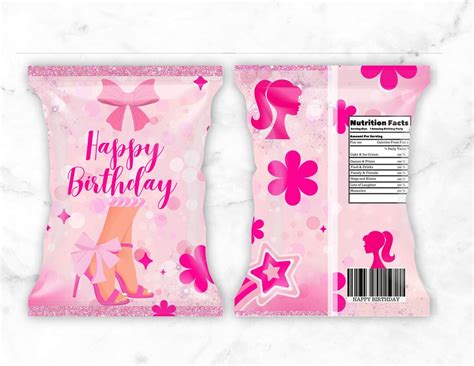 Printable Customizable Barbie Theme Chip Bag Template Barbie Chip Bag Party Favor Etsy