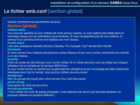 Ppt Installation Et Configuration Dun Serveur Samba Sous Linux Red