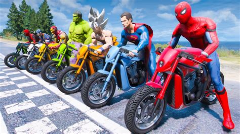 Spiderman Racing Motorcycles With Superheroes Dangerous Racing At The