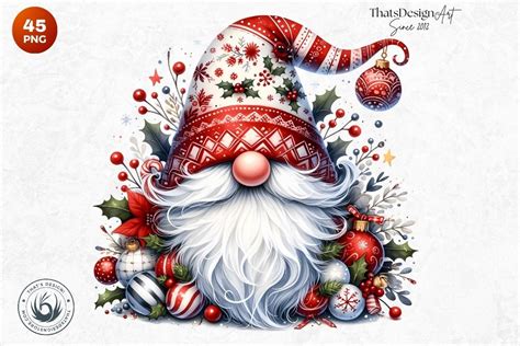 Red White Christmas Gnomes Clipart Set