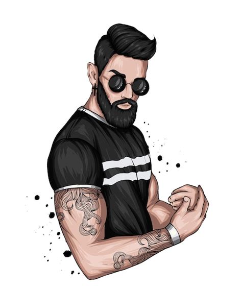 Premium Vector Handsome Muscular Hipster Guy With Stylish Beard