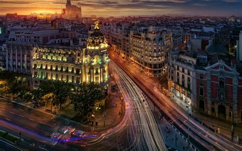 Download imagens Madrid noite Metrópole luzes da cidade rua