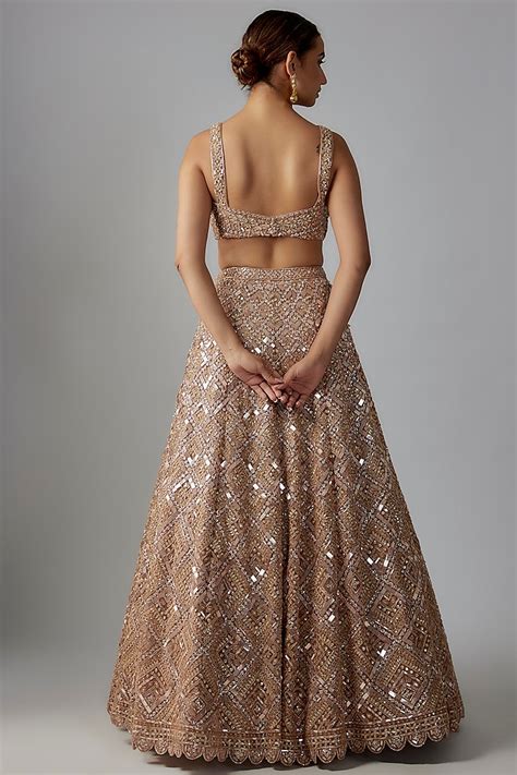 Gold Net Sequins Embroidered Bridal Lehenga Set By Aneesh Agarwaal At