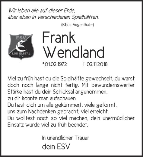 Traueranzeigen von Frank Wendland Märkische Onlinezeitung Trauerportal