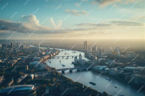 Premium Photo | Aerial view of London skyline at sunset with skyscrapers and bridges Aerial view ...