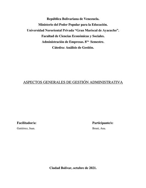 SOLUTION Informe Sobre Los Aspectos Generales De La Gesti N