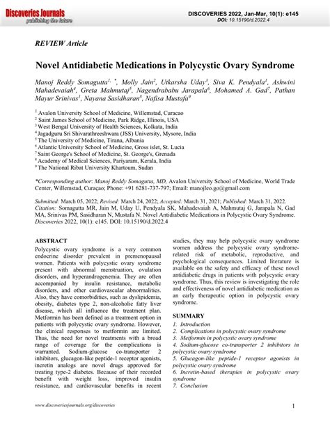 PDF Novel Antidiabetic Medications In Polycystic Ovary Syndrome