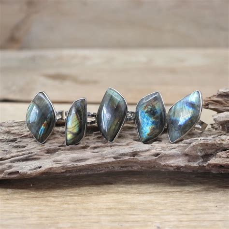 Labradorite Natural Anel Cura Pedra Gemas Cristal Prateado An Is De