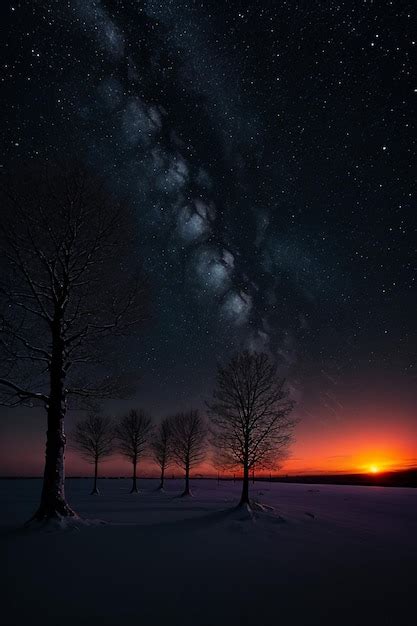 Um céu noturno estrelado sobre um lago congelado imagem Premium