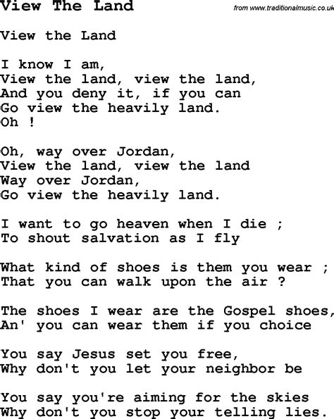 Negro Spiritual Slave Song Lyrics For View The Land