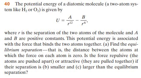 Solved 40 The Potential Energy Of A Diatomic Molecule A Chegg