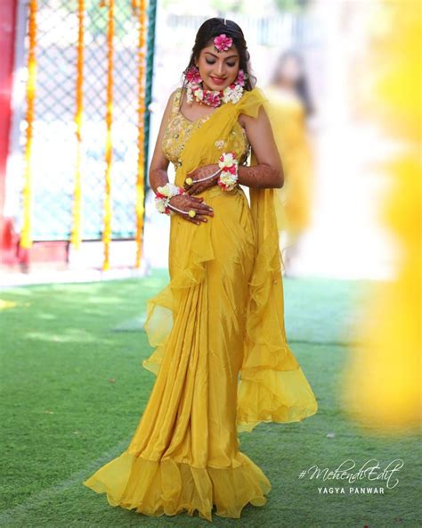 Haldi Look For Bride In Saree Dresses Images 2024