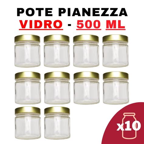 Kit Pote De Vidro Pianezza Tampa Em Metal Dourada Ml